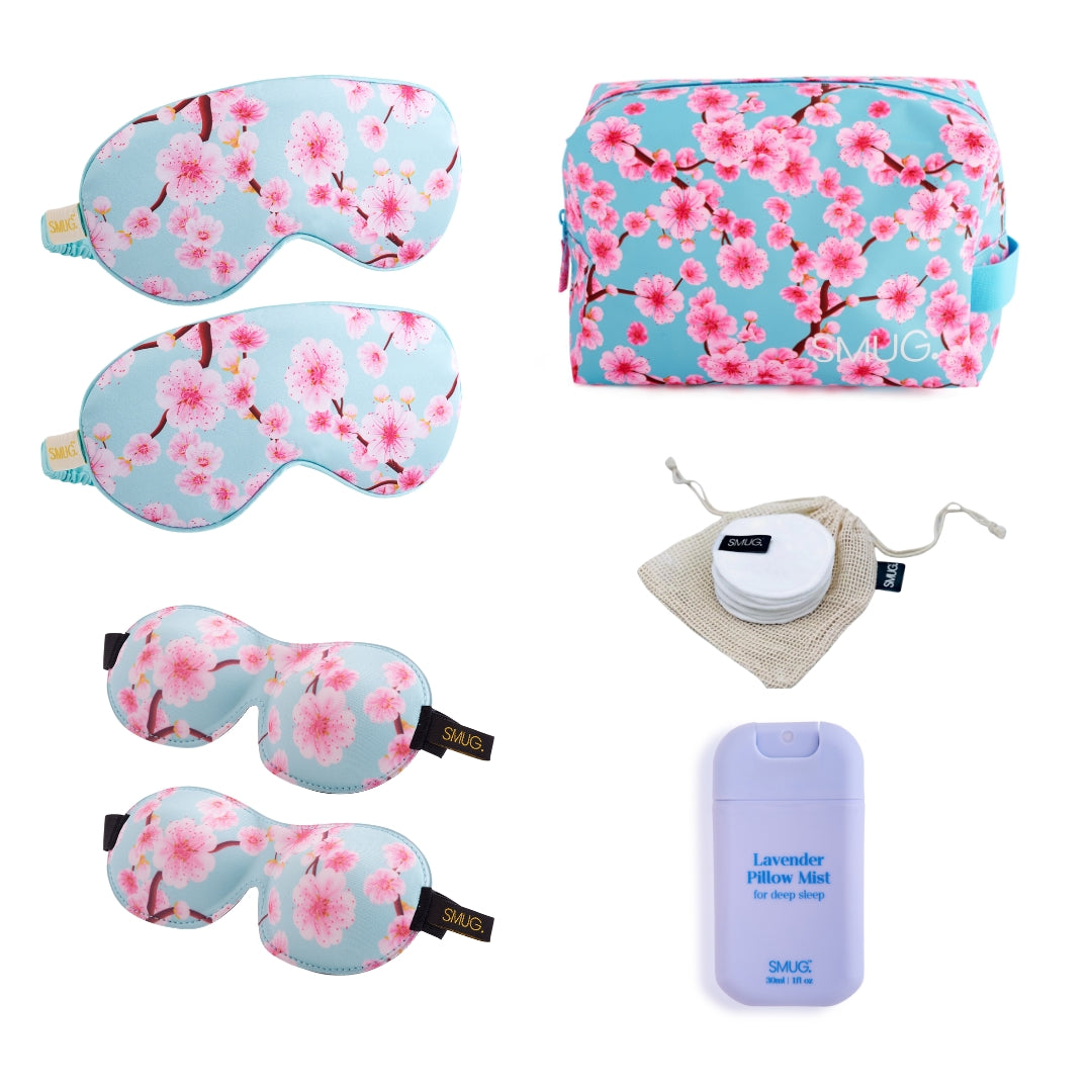 Cherry Blossom Sleepover Set | Sleep Masks, Bag & Pillow Mist | SMUG