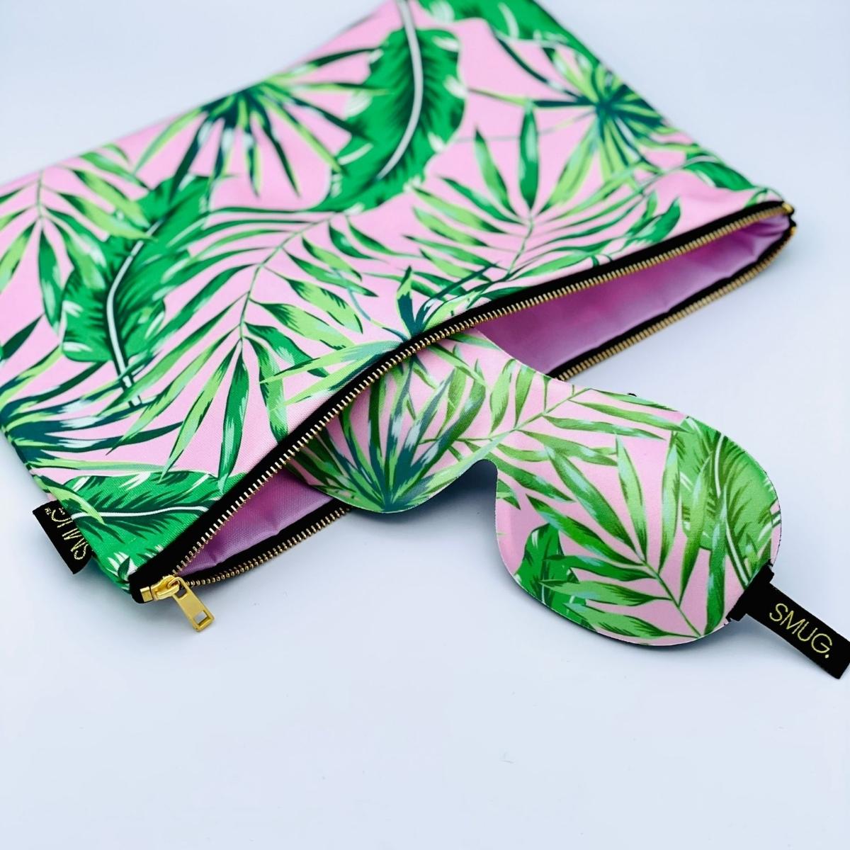 Contoured Sleep Mask & Accessories Bag Set - Palm Print