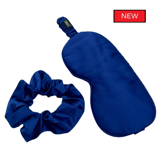 Satin Sleep Mask & Hair Scrunchie Set - Navy Blue