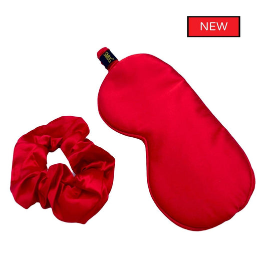 Satin Sleep Mask & Hair Scrunchie Set - Red