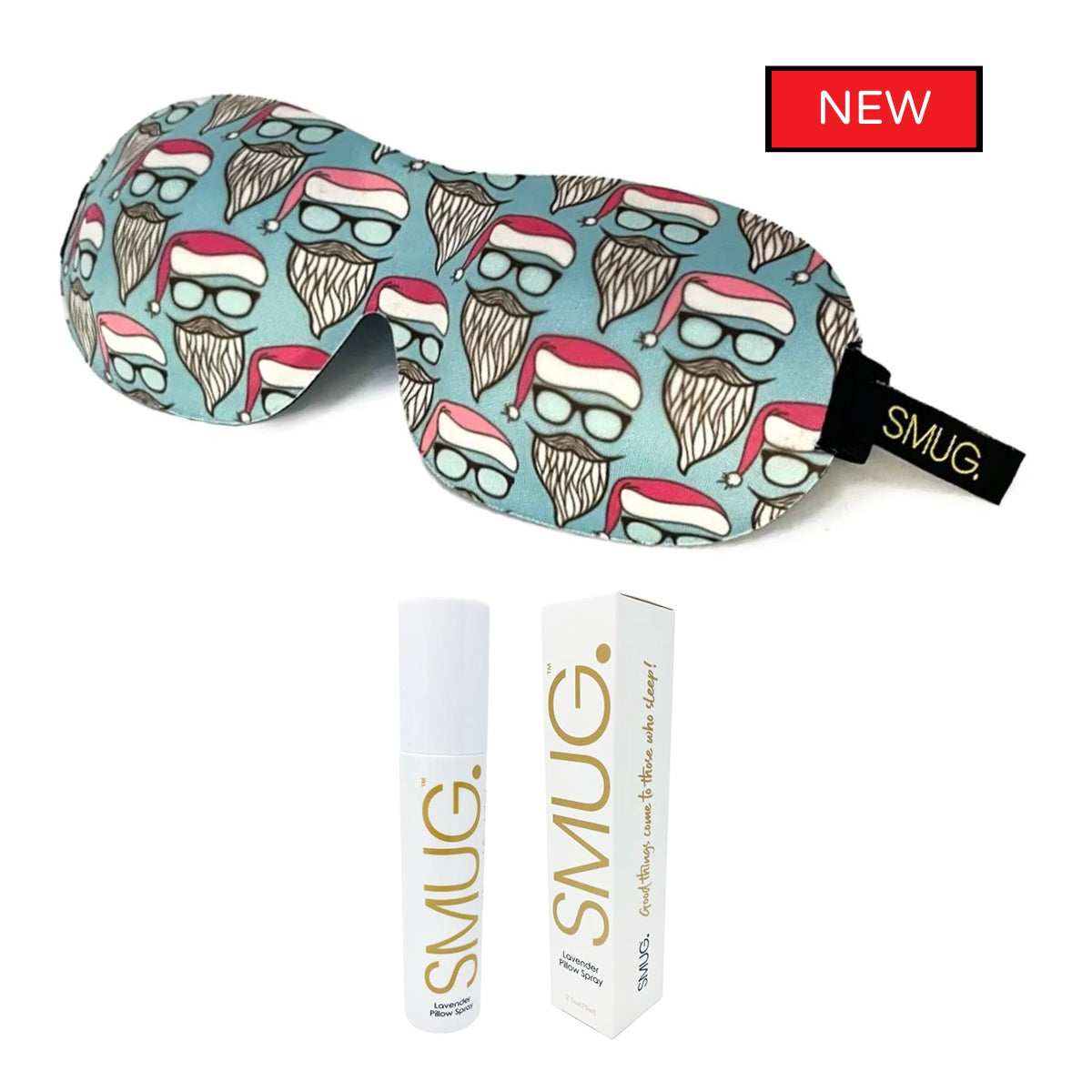 Secret Santa Sleep Mask & Pillow Spray Set Hipster Santa SMUG.