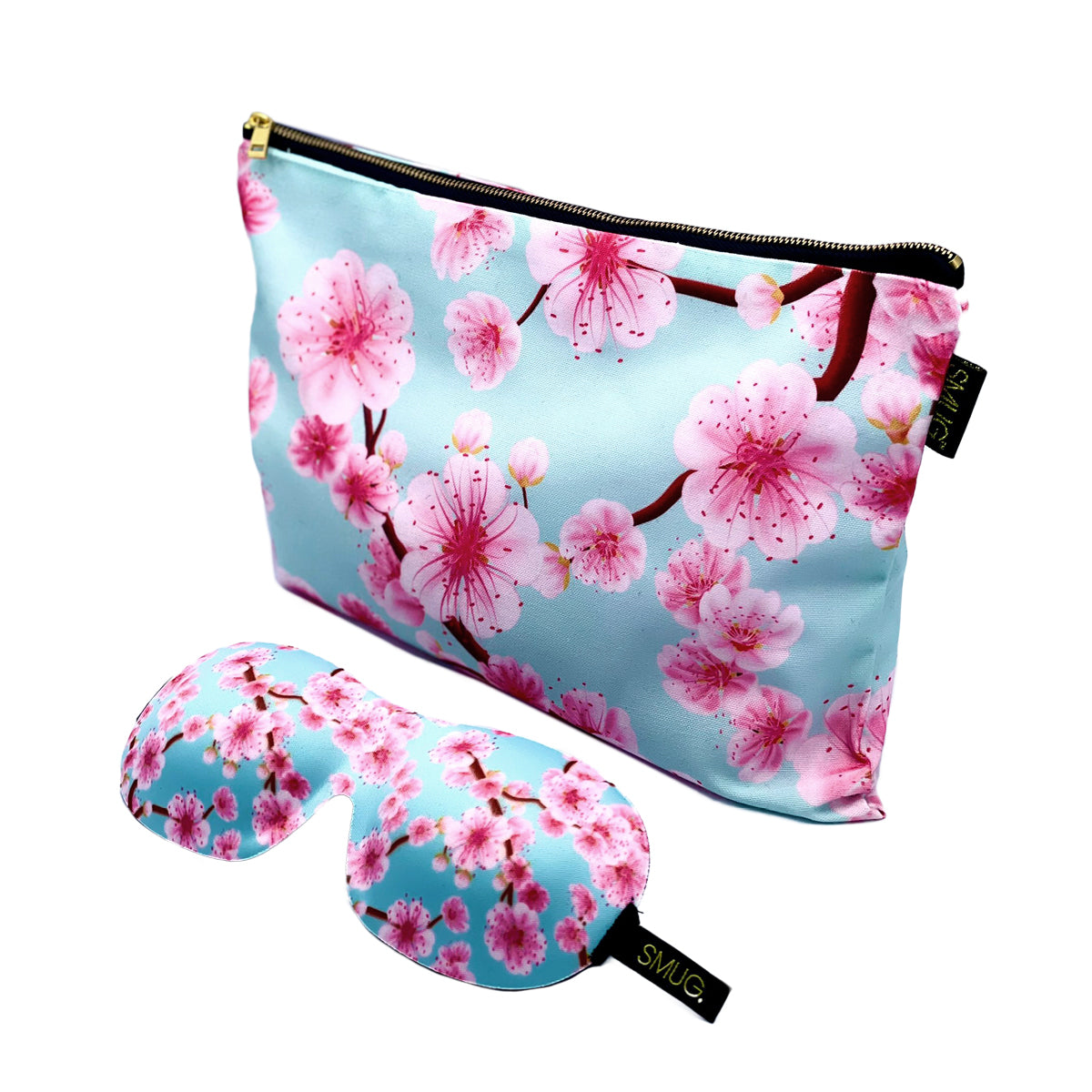 Contoured Sleep Mask & Accessories Bag Set - Cherry Blossom Print