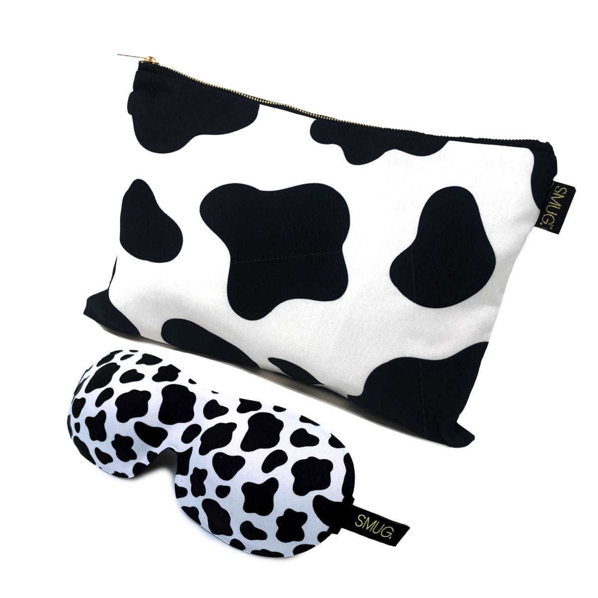 Contoured Sleep Mask & Accessories Bag Set - Cow Print