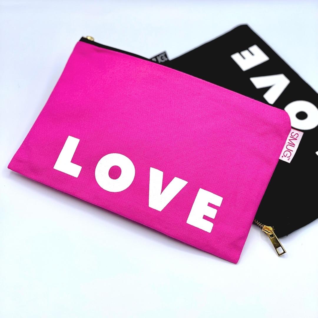 Travel Bag - Love Print, Bright Pink